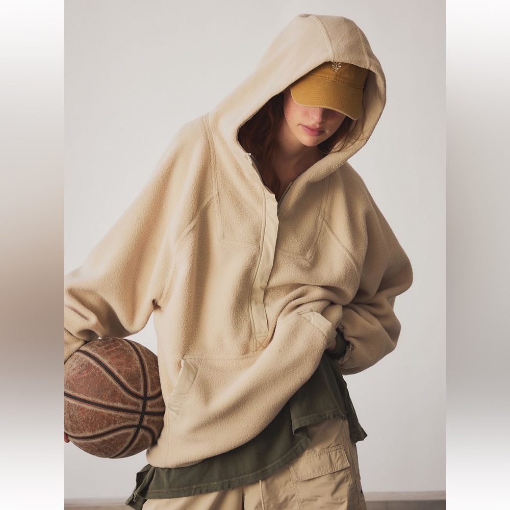 Free People Bunny Slopes Hoodie, Women’s Cozy Cream Hooded Sweatshirt